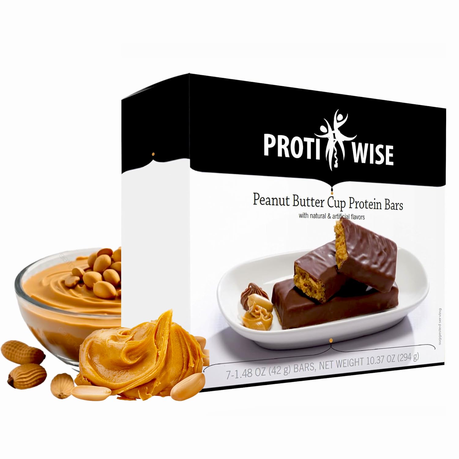 Barrita nutricional alta en proteínas Protiwise | Tarrina de mantequilla de cacahuete | Barrita de proteína de 15 g | Barrita sustitutiva de comida | Sin gluten, baja en grasas y azúcares, apta para dietas keto | Satisface tus antojos y adelgaza | 5 por caja