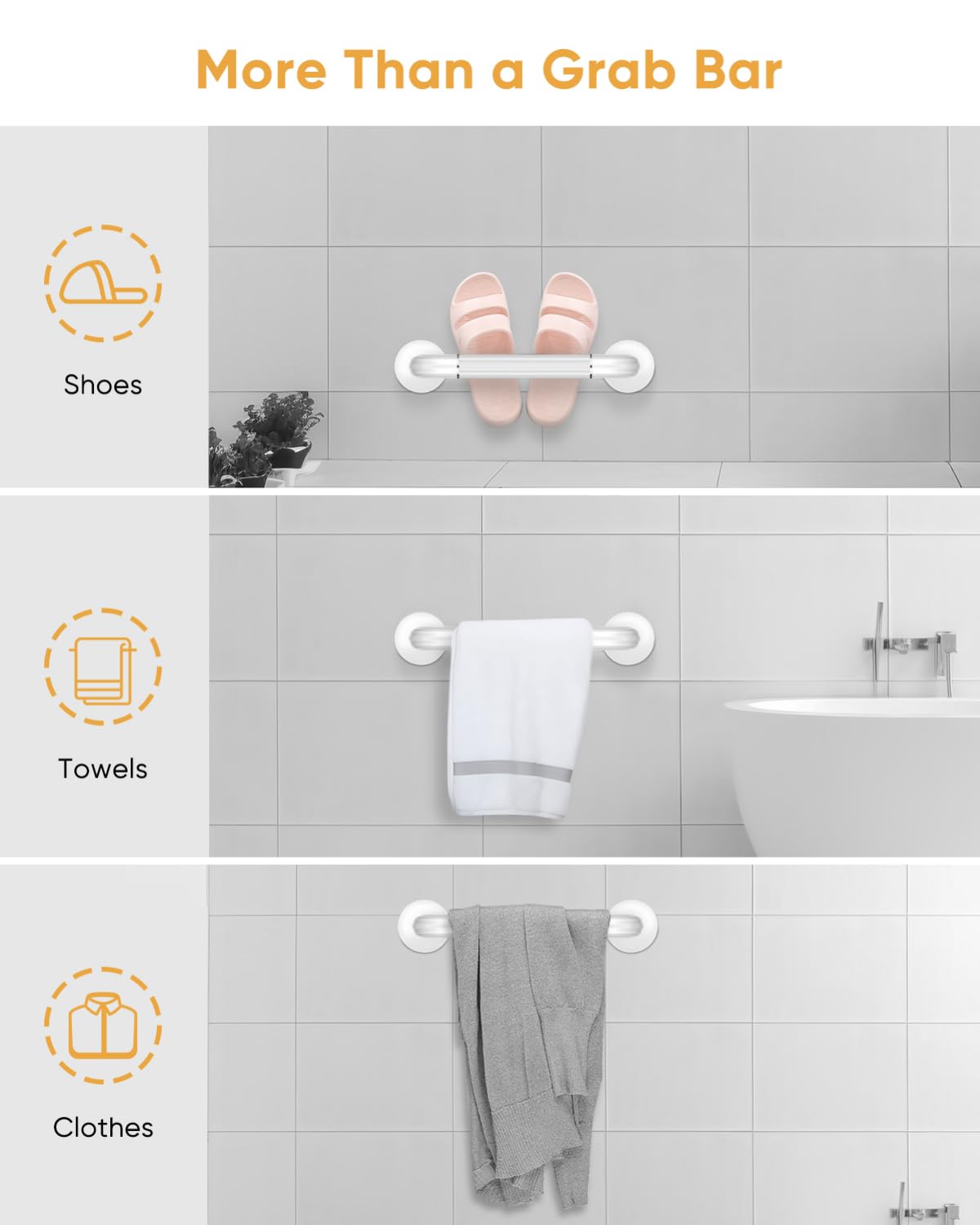 4-Pack 13 Inch Grab Bars for Bathtubs and Showers, Anti-Slip Safety Hand Rail Griffstangen für das Bad Support Bar for Handicap, Elderly, and Pregnant Women