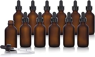 ZBCCEOB 12 Pack Frosted Amber Dropper Bottles, 2oz/60ml Glass Tincture Bottles with Measured Eye Dropper, Leak Proof Travel Bottles for Essential Oils/Chemistry Lab Chemicals/Colognes & Perfumes