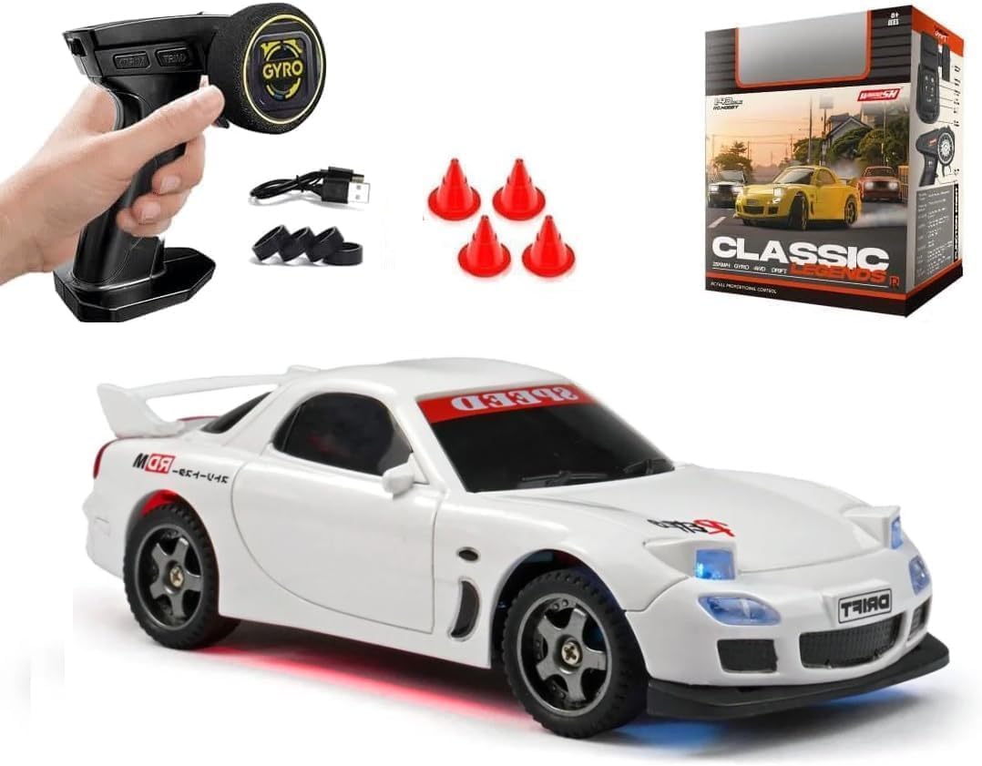 Mini RC DriftCar for Adults, 1/64 Rc Small RC Car Desktop Remote Control Cars with LED Lights, 4 * 4 Desk Drifting Crawler for Race, Hobby Gifts and Toys (AE86)