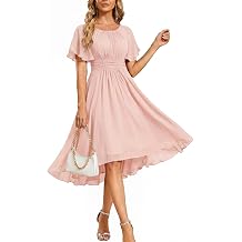 Ever-Pretty Womens Chiffon Midi Wedding Guest Dress Cocktail Dresses | Crew Neck, Short Sleeves, Empire Waist, High Low, Semi Formal Dress, Mother of the Bride Dresses