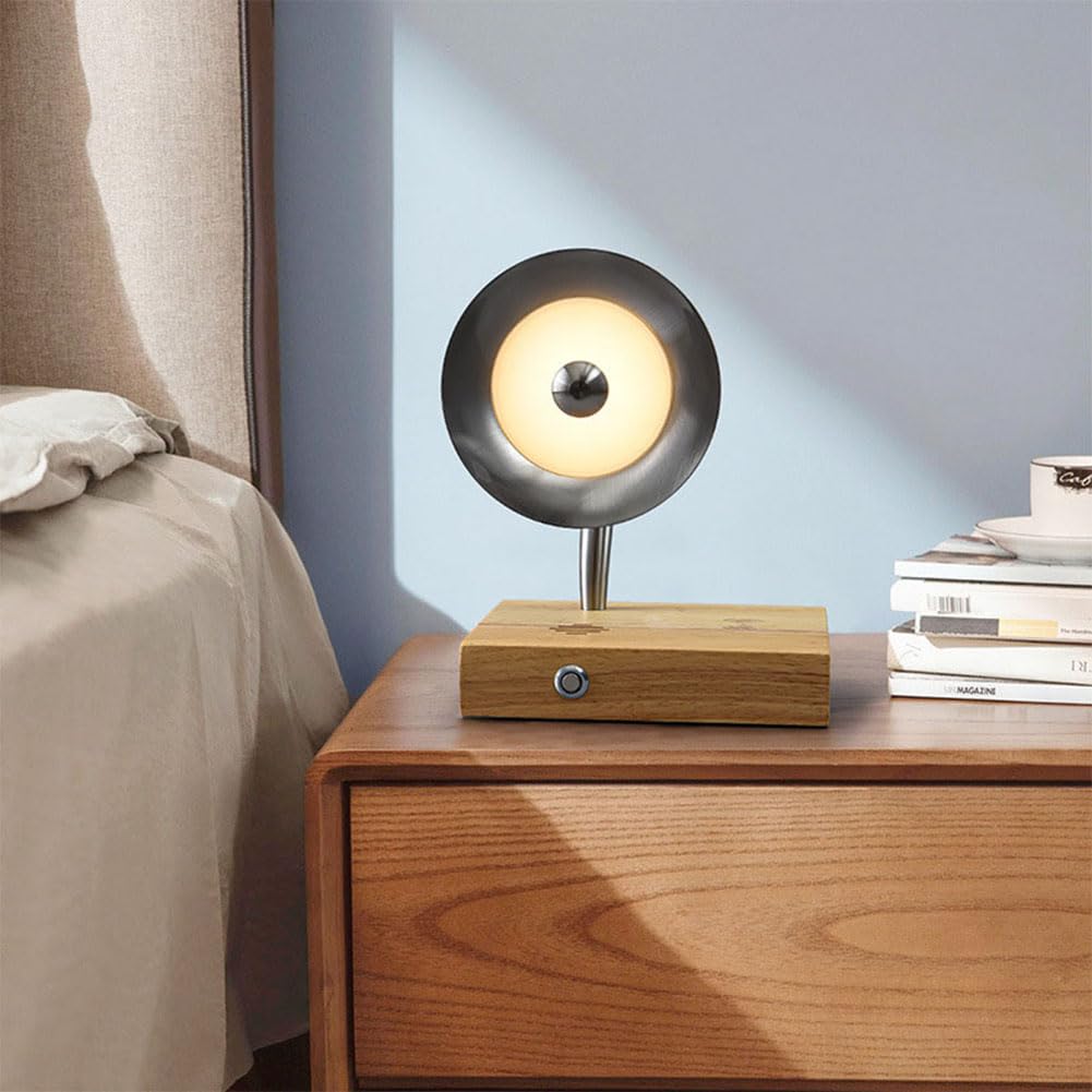 Nachttischlampe mit Bluetooth Lautsprecher LED Holz Tischlampe mit Wireless Charger Touch Dimmmodi Night Light Table Musikbox Intelligente Induktive Ladestation Vintage Leseleuchte,B