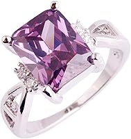 Vista 11 de Anillo solitario chapado en plata 925 con circonita cúbica de amatista artificial para mujer