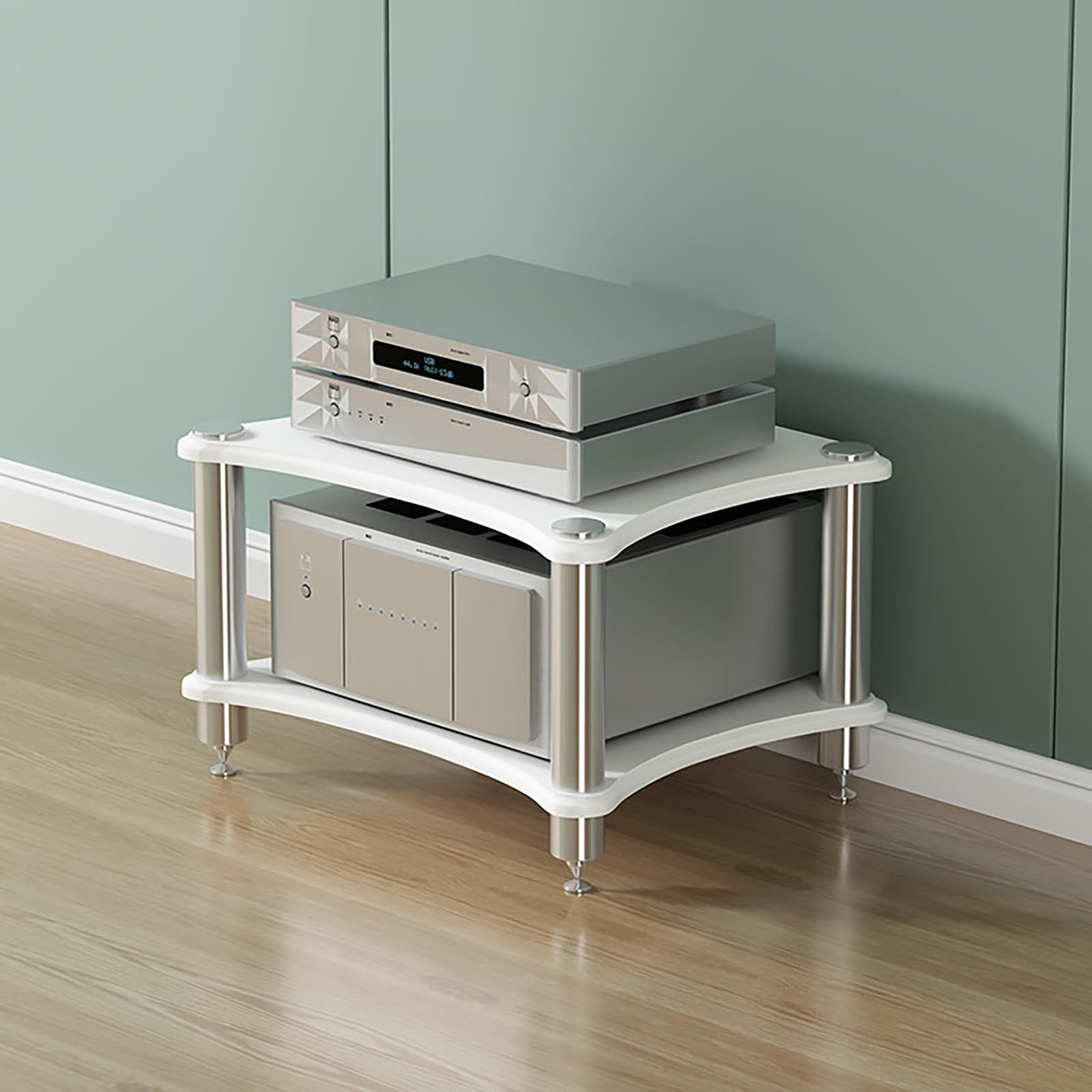 Meuble d'angle AV blanc meuble TV stéréo 4 niveaux meuble console jeux vidéo salon pas cher