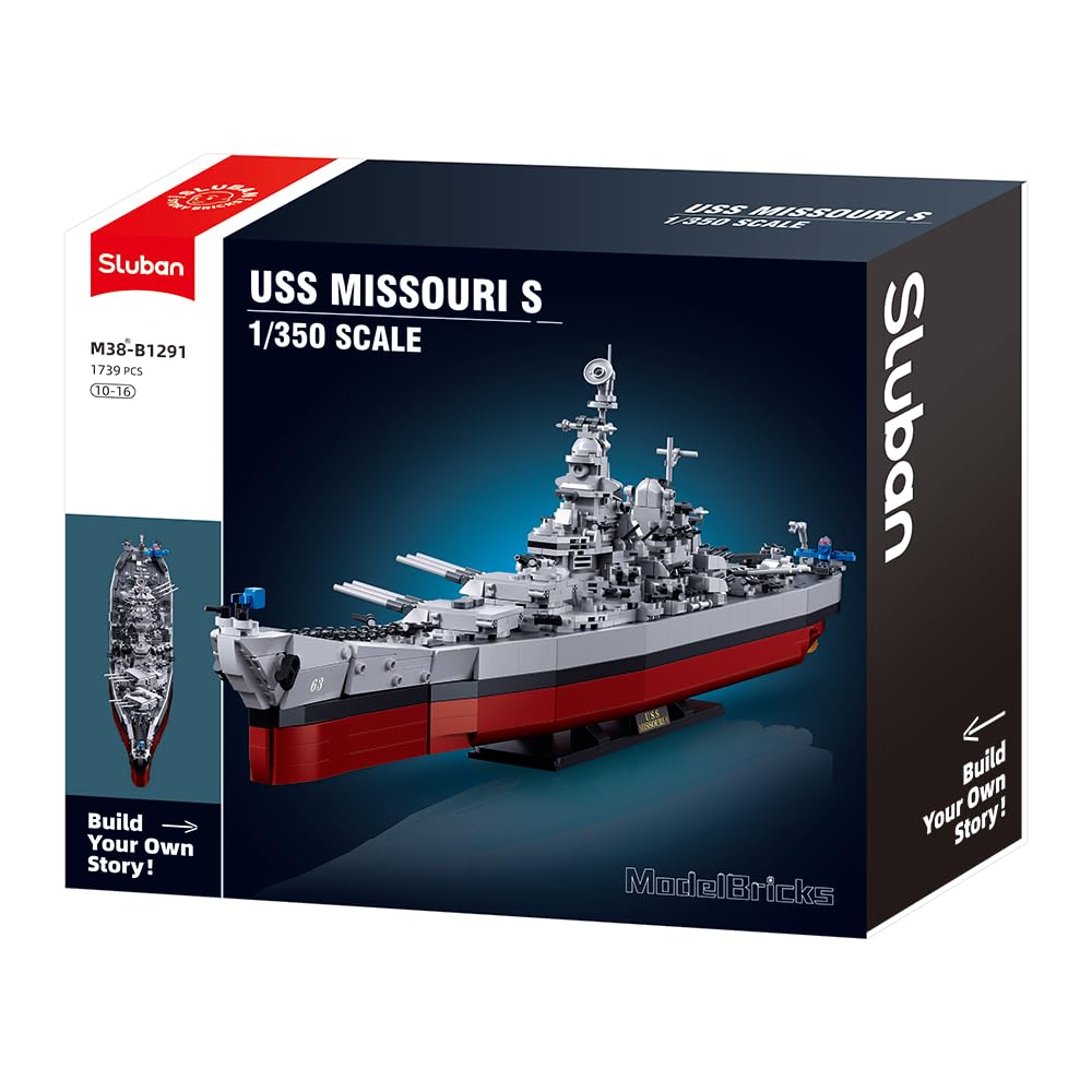 Sluban USS Missouri M38-B1291 - Maqueta de buque de guerra (77 cm de largo), color gris y rojo
