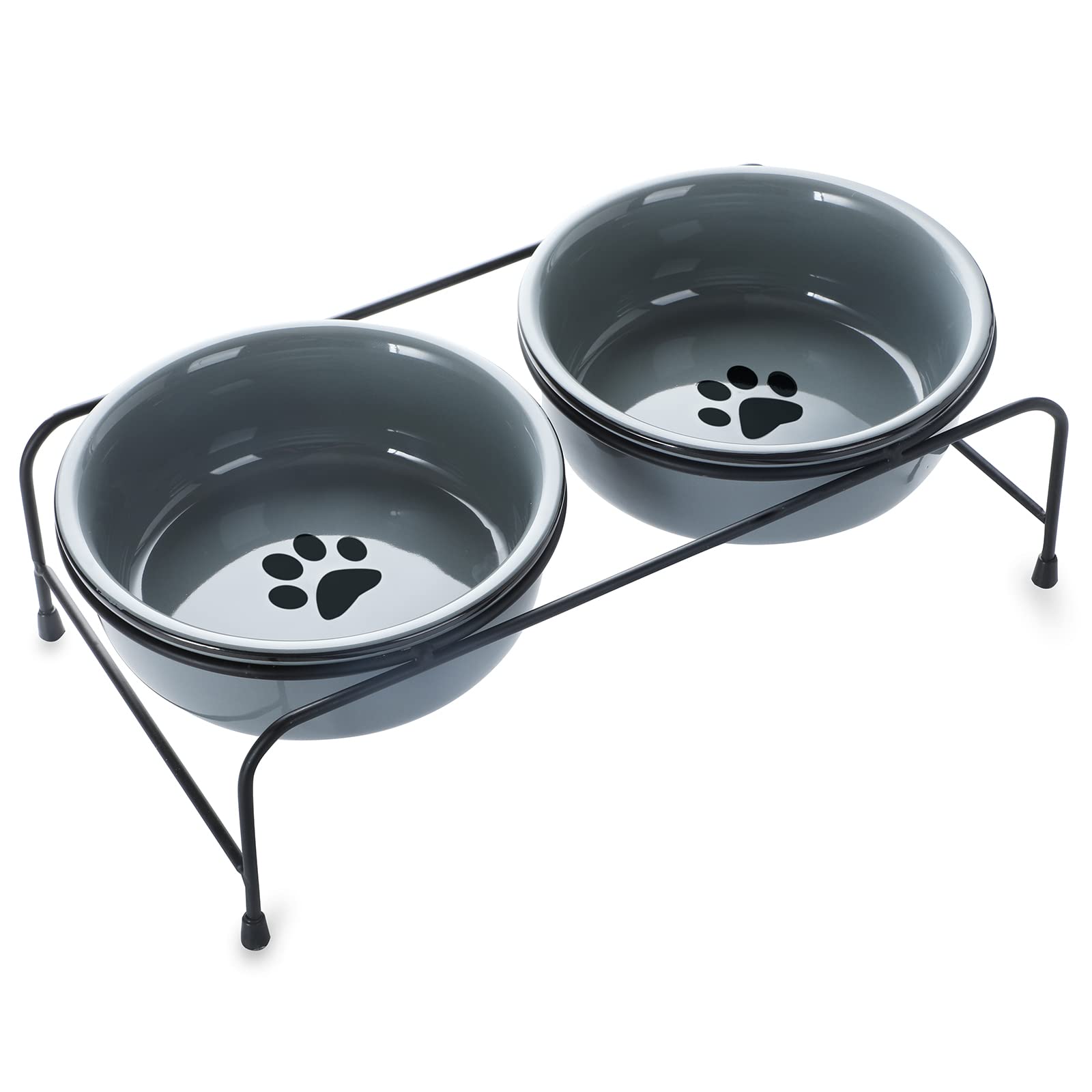 GDCZ Porcelain Raised Cat Bowls with Heighten Metal Stand and Non Slip Bottom 15 Ounces (Grey)