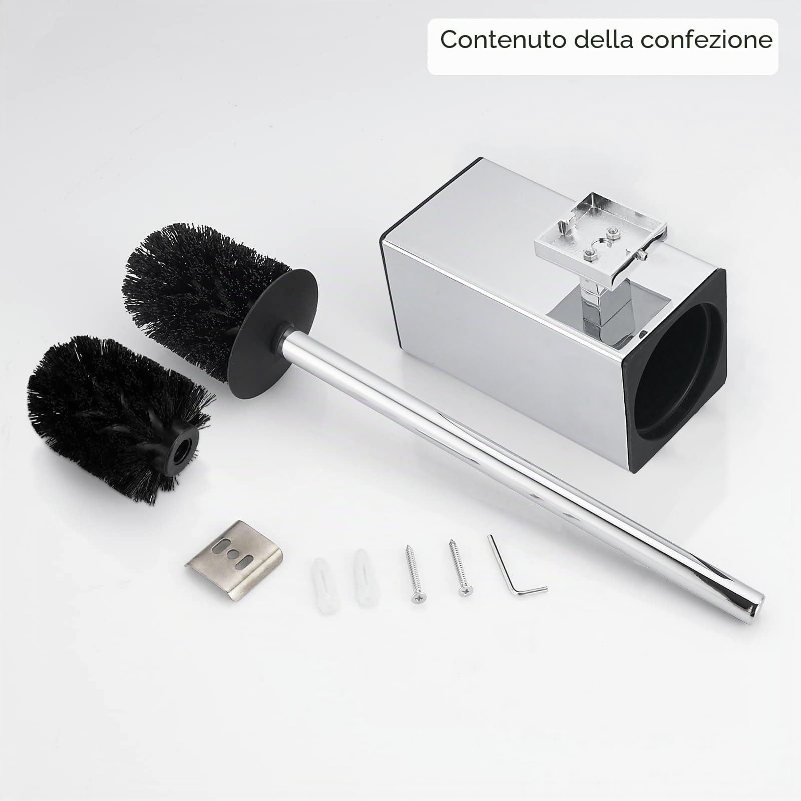 BGL Portascopino quadrato da parete in acciaio inox 304 (cromato)
