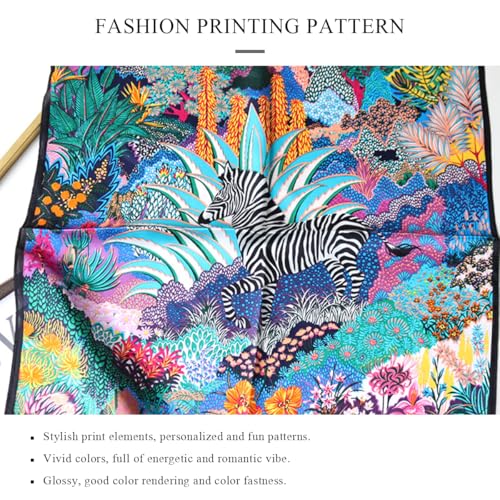Silk Scarf Women Small Square Scarf Cartoon Print Flower Geometric Pattern Neckerchief Bandanas Hair Scarf 53×53cm3