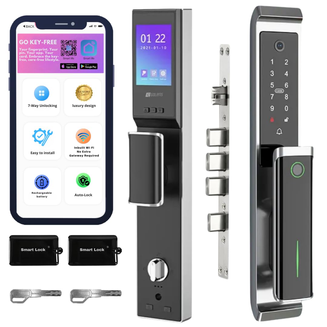 Golens X11 Premium Smart Digital Door Lock with Camera Technology 7-Way Unlocking Fingerprint, Bluetooth, Mobile App, OTP, Password, NFC Card and Manual Key Access Easy Installation