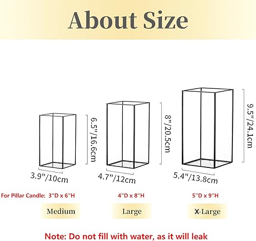Miniatura 9 de Hewory - Portavelas de cristal grande  Hewory 6 piezas rectangulares doradas, centro de mesa para mesa, farol cuadrado de piso alto para boda,