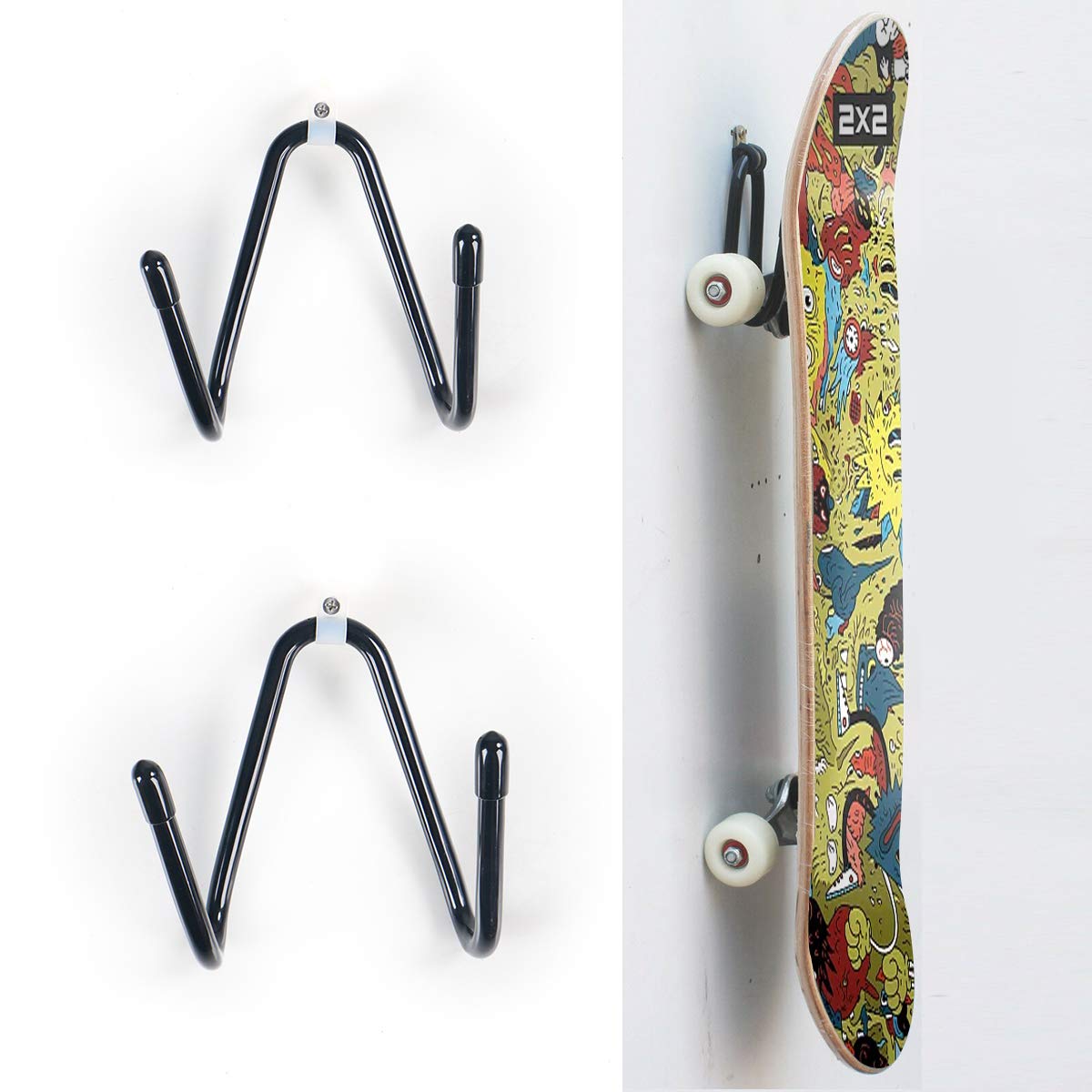 2 pièces Support mural pour skateboard, crochet de suspension mural avec vis pour suspendre skateboard, longboard, pennyboard, guitares classiques, support mural pour guitare
