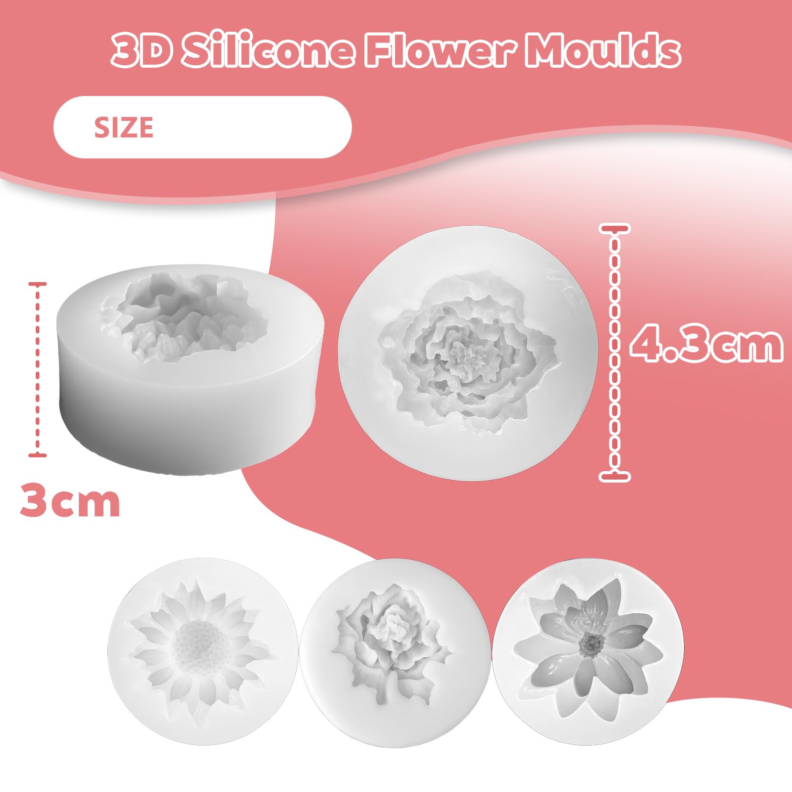 Stampi In Silicone Per Colata Primaverile, 3 Pezzi Con Base, Forme Di Fiori Per Resina E Gesso, Fai Da Te - 2