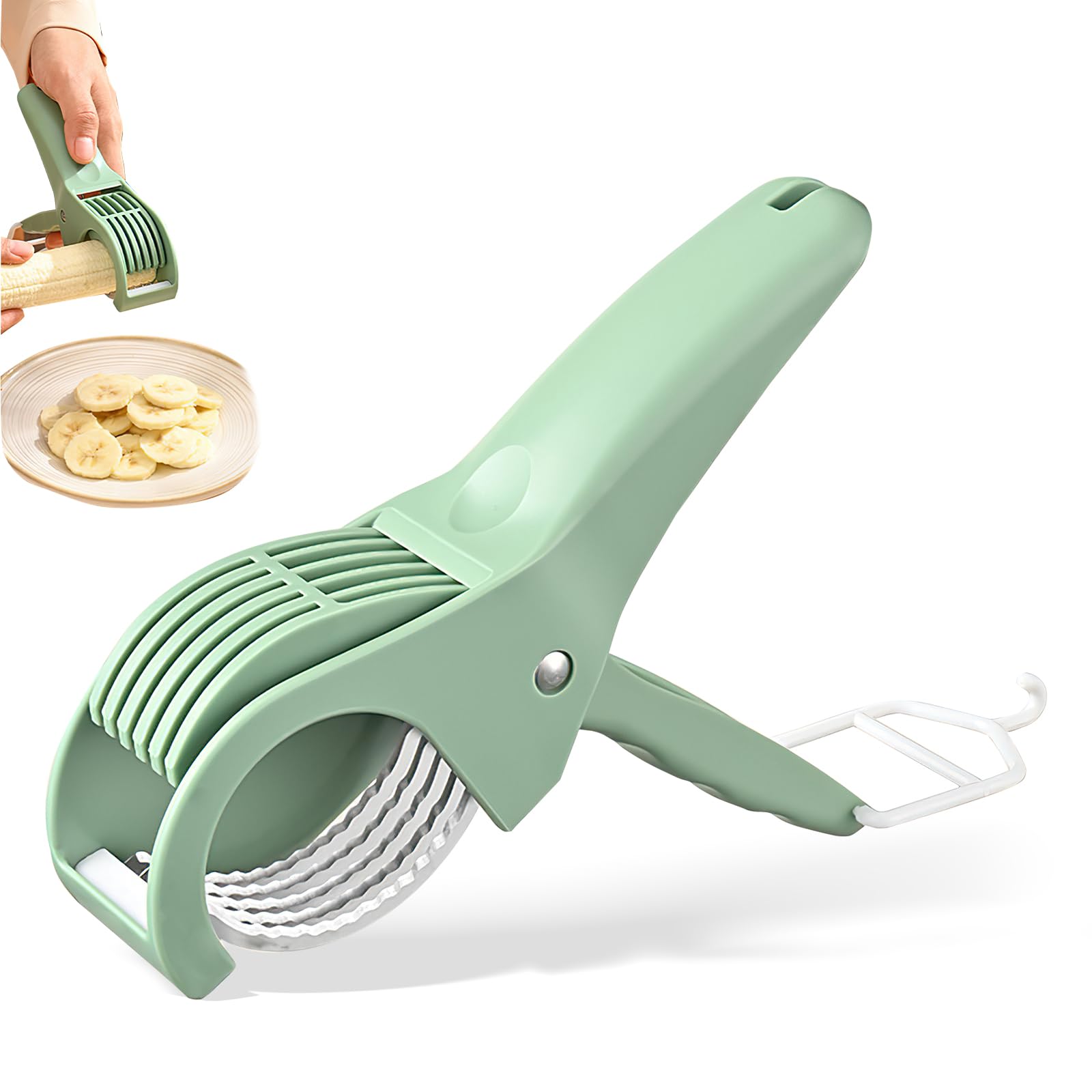 Multifunctional Fruit and Vegetable Slicer, Cucumber Divider, Press & Cut, Stainless Steel Blades, Ideal for Bananas, Cucumbers, Carrots, Peppers, Sausages (Green)