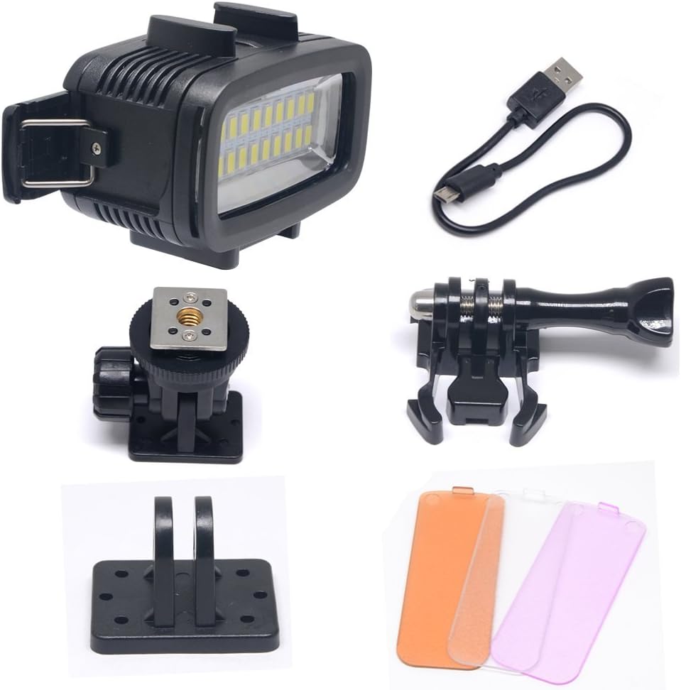 40m/130ft Rechargeable Diving Light Dimmable Waterproof Video LED Light 6W 20 LEDs 700LM with 1900mAh for Gopro HTC XIAOYI SJ5000 SJ6000 & Other Action Camera &DSLR Camera