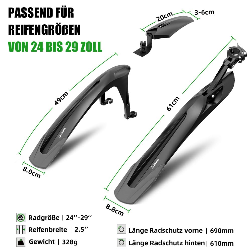 RBRL Garde-boue universel pour VTT 24-29"" Mudguard - Démontage rapide - Garde-boue réglable en angle, RD-1000