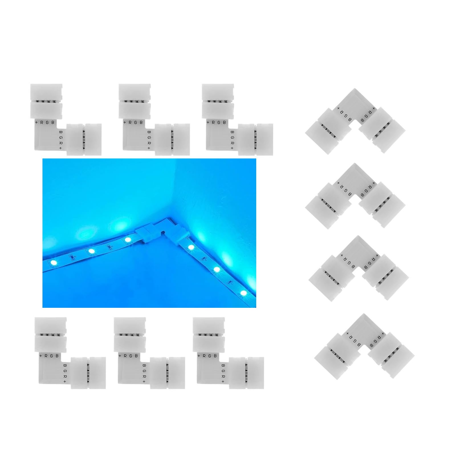 SUNLINA Connettori a LED, 4 connettori angolari a forma di L a 3 pin, 8 connettori da striscia a striscia per strisce LED da 8 mm impermeabili o non impermeabili WS2812 WS2811