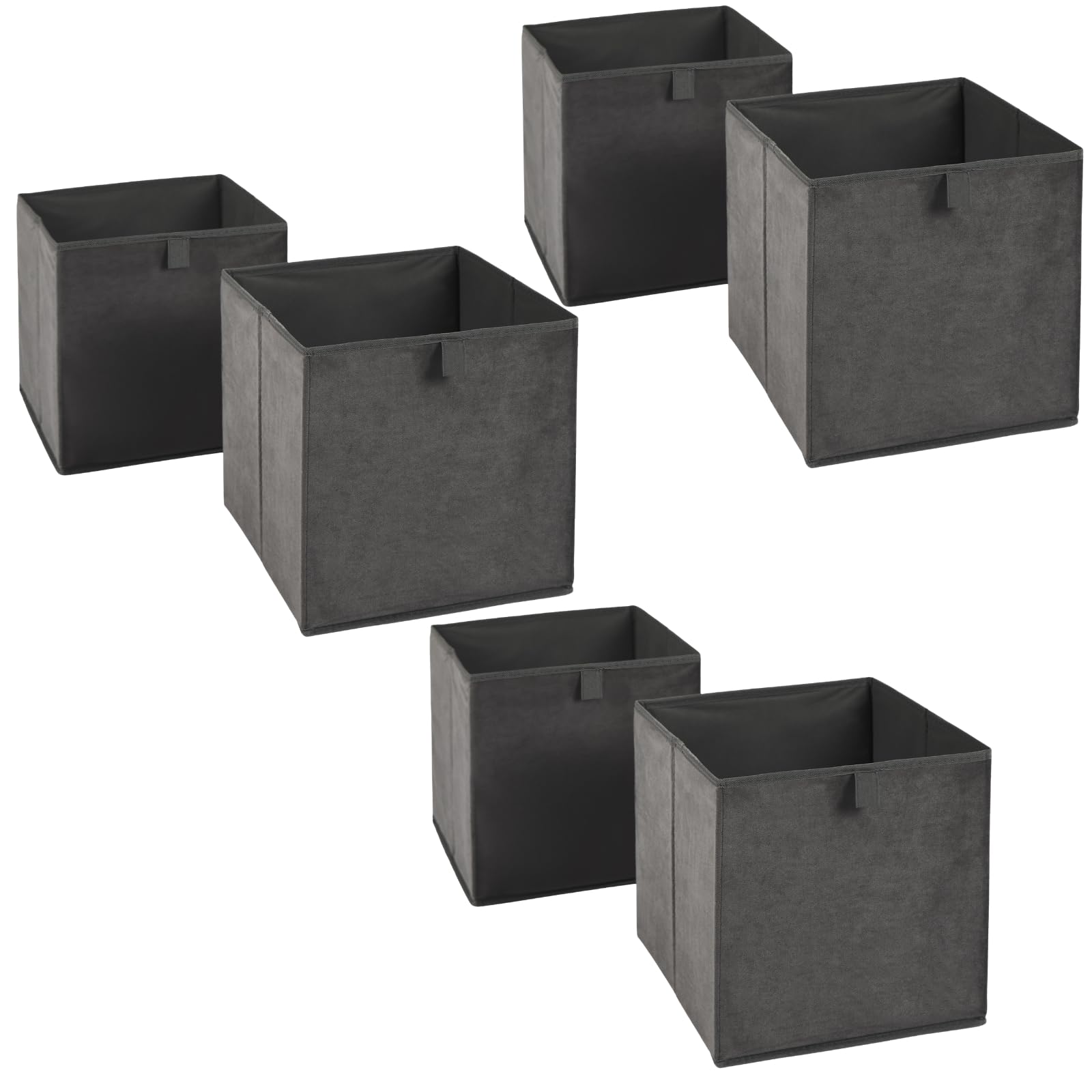 OHS Pack of 6 Matte Velvet Cube Storage Boxes Home Organiser Toys Clothing Bathroom Pop Up Foldable Collapsible Storage Boxes Space Saving Shelves Organiser Cube Baskets, Charcoal Grey