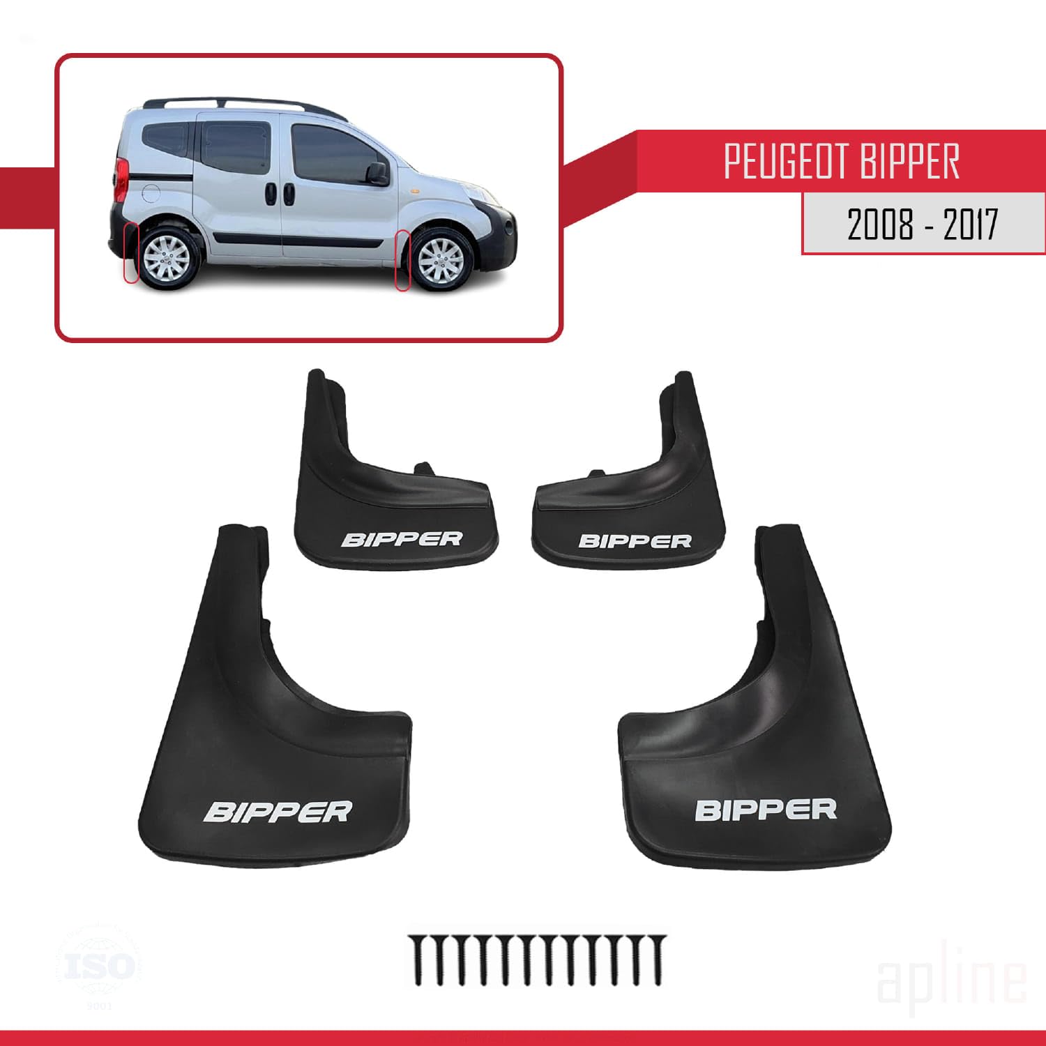 Compatible avec Peugeot Bipper 2008-2017 Jeu de Bavettes Garde-boue Avant et Arrière de Voiture 4 Pcs Noir