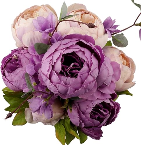 1 Pack Artificial Peony Bouquet Vintage Silk Big Peonies Flowers with Buds for Wedding Home Office Hotel Decoration, Table Centerpieces, DIY Floral Arrangements, New Purple