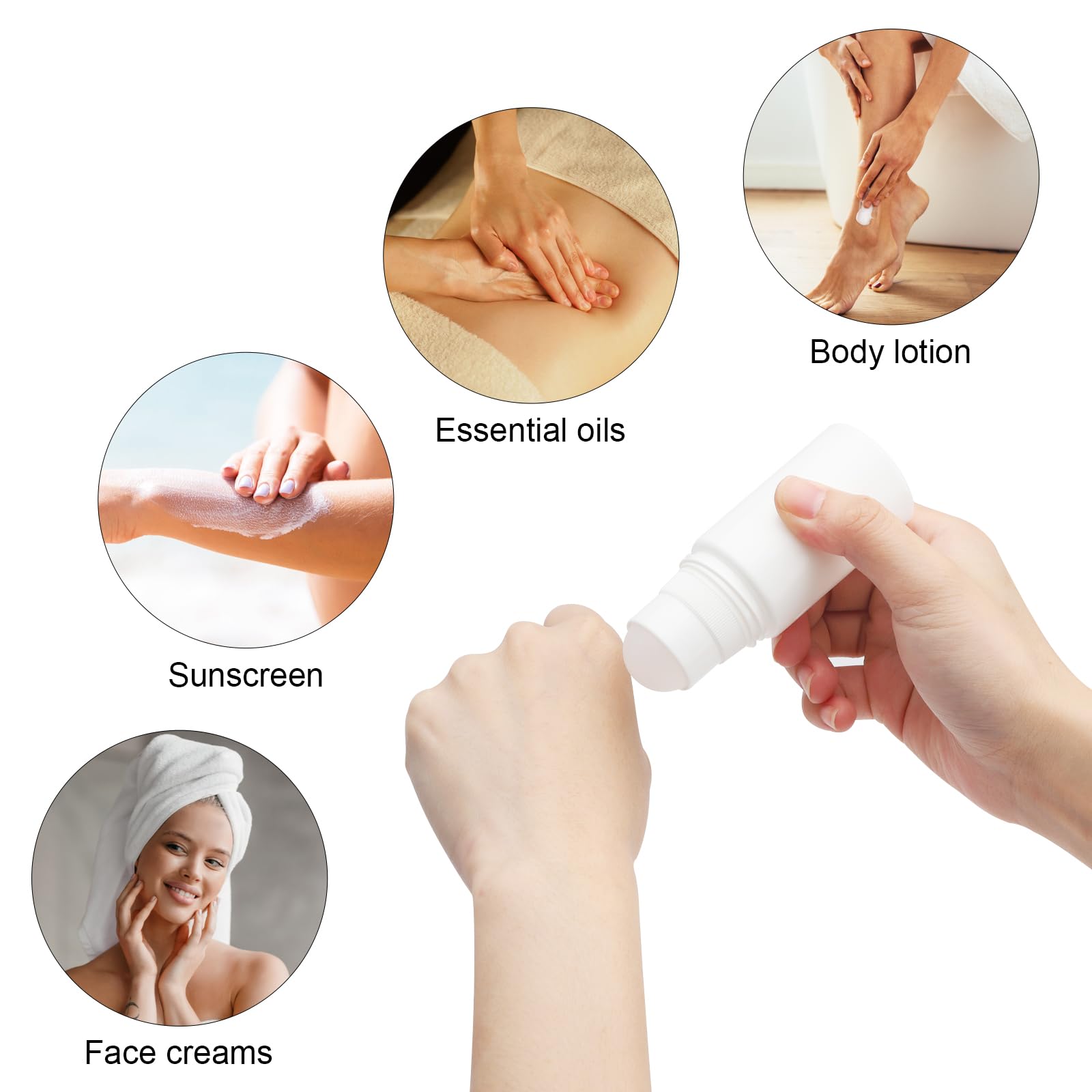 APOMOONS 8 Unidades Roll On Rellenable, 50 ml Plástico Frasco Roll-On Vacío, Roll-On para Crema Solar Fragancias Aceites Perfumes Botes Viaje Productos Para el Cuidado de la Piel, Blanco