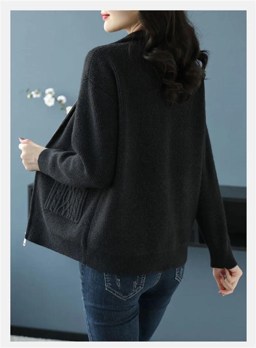 Alloaone Chaqueta De Punto para Mujer, Cárdigan con Cremallera, Suéter Informal con Cuello Levantado, Cárdigans De Punto