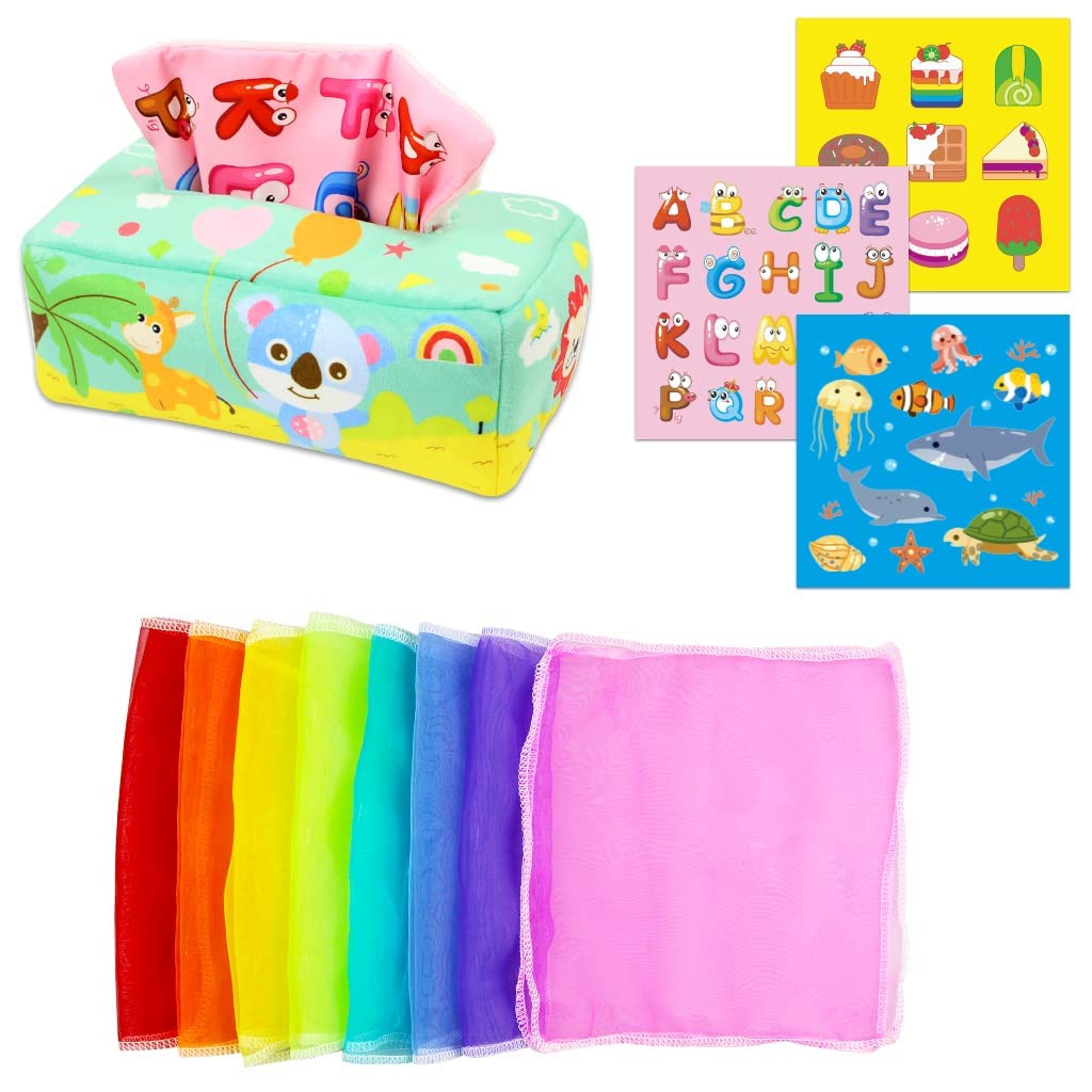 Baby Tissue Box Toy, Montessori Intellectual Sensory Soothing Toys Baby Magic Tissue Box for 1-Year-Old Boys Girls Kids Early Learning Toys Baby Gifts