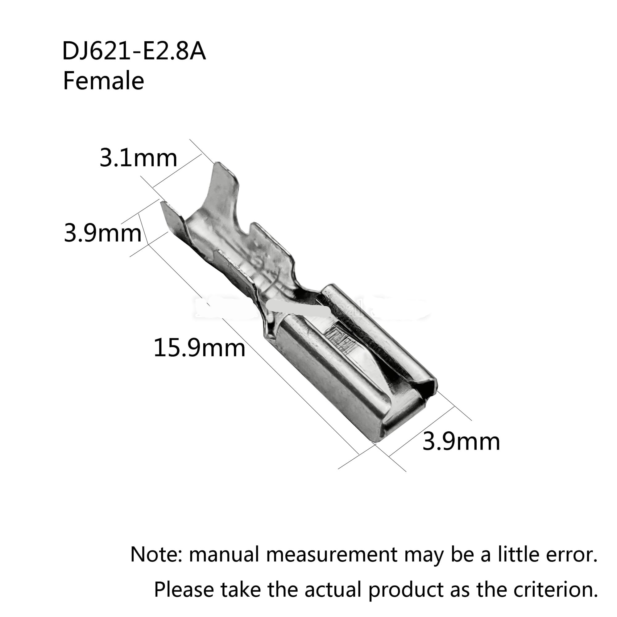 Borne à sertir Automatique 2.8MM, 50 pièces, connecteur mâle et Femelle, Terminal de Fil de Connexion en Laiton DJ611-E2.8A DJ621-E2.8A(Female Silvery)