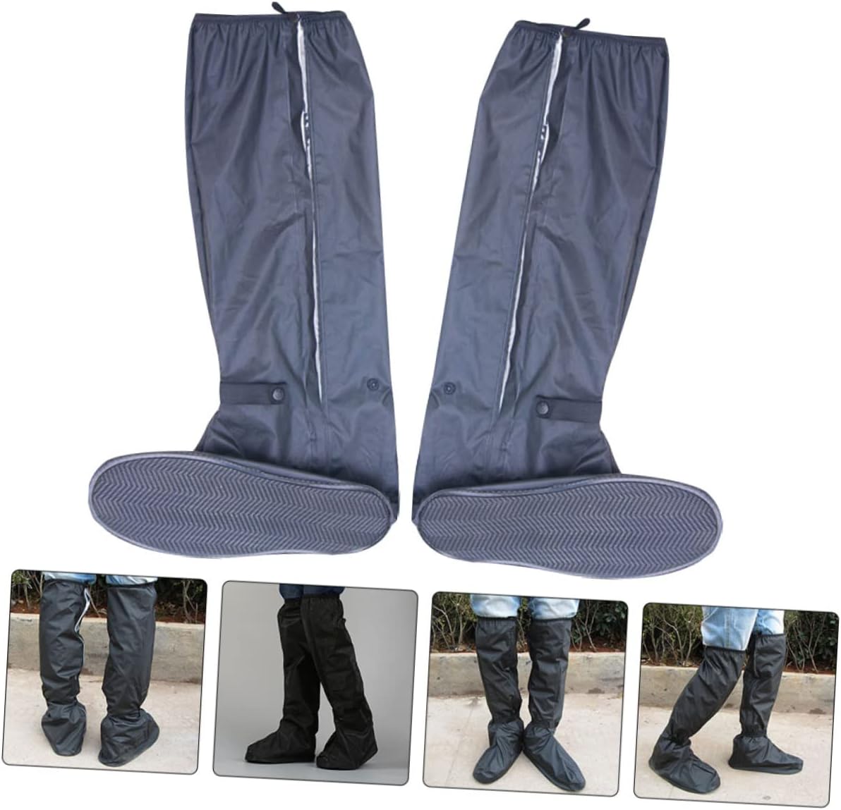 Wear-resistant Overshoes with Zipper Design Thickened Rainproof Shoe Covers for Cycling and Hiking Anti-slip Protection