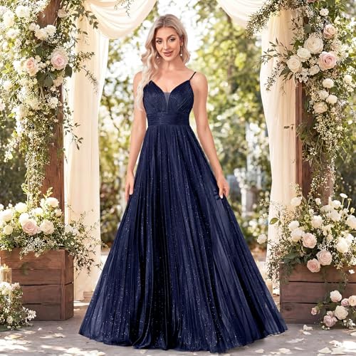 Image of Sexy Backless Maxi Formal Dress for Women with Sequin, Sleeveless Pleated Evening Gowns for Wedding and Cocktail