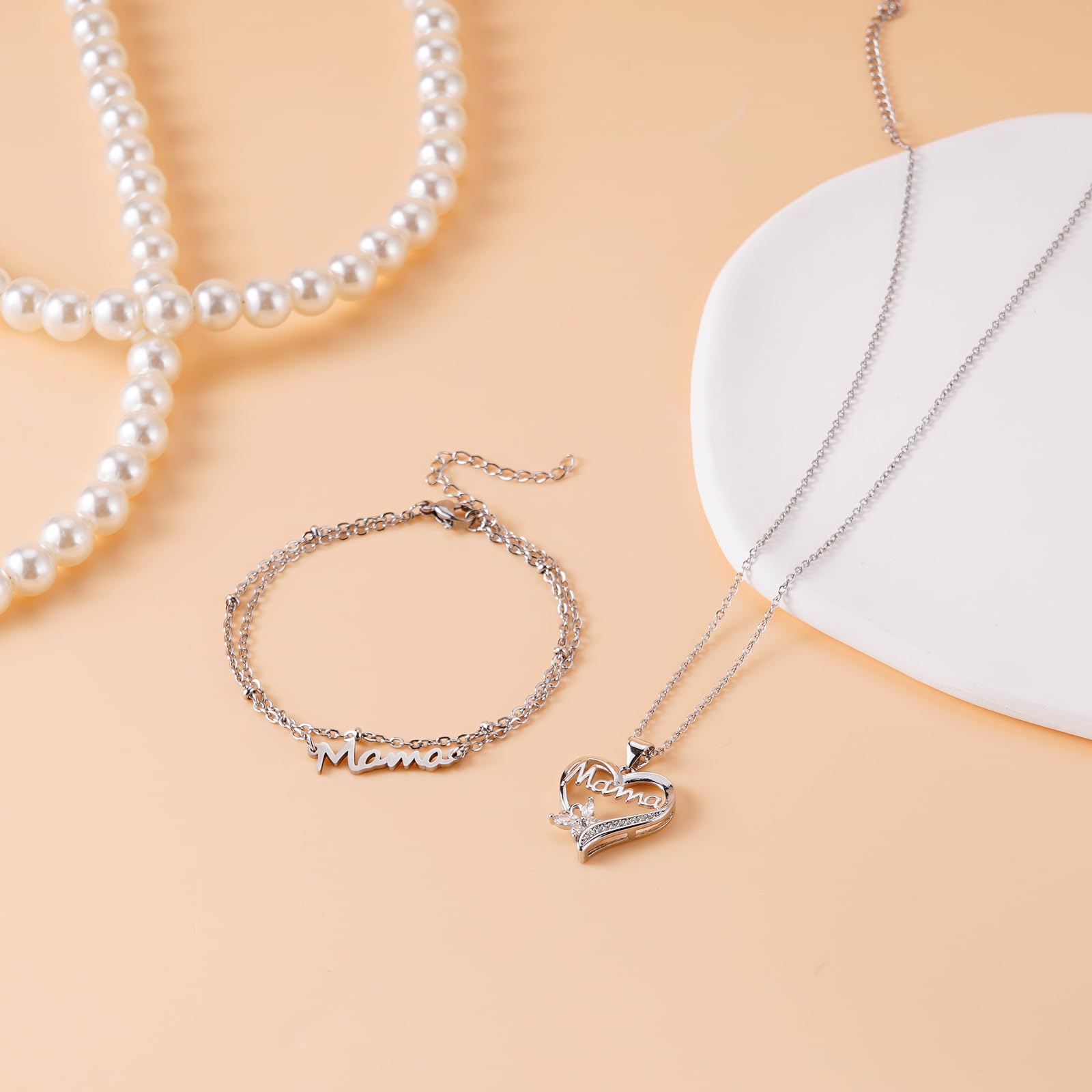 Fantasyon Regalos para Madres, Collar Mamá Pulsera Mamá, Regalo Dia De La Madre de Acero Inoxidable, Regalo Cumpleaños Mujer Mama Abuela San Valentín — view 4
