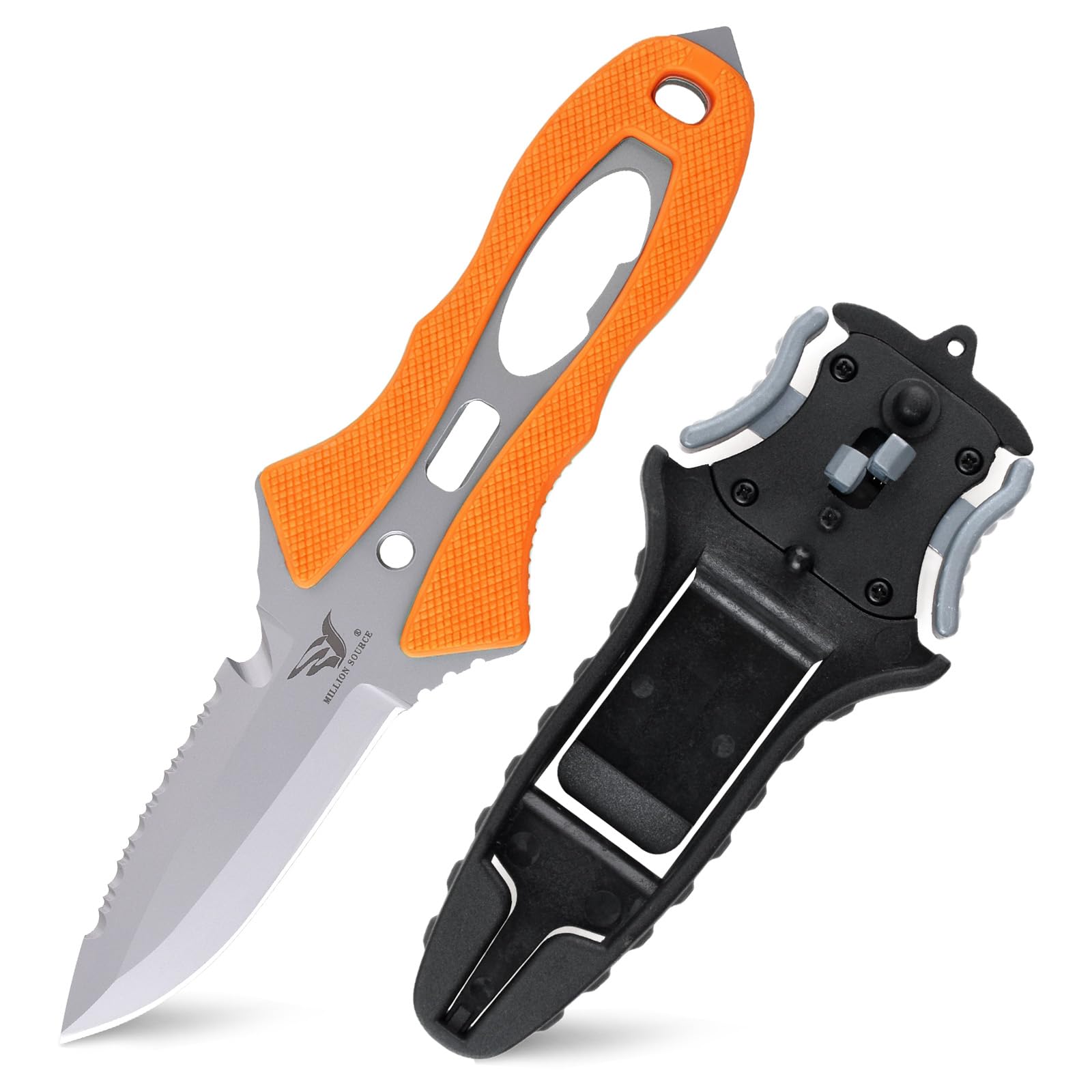 Tauchmesser Outdoor Rettungsmesser - 19 cm - Mit Sägezacken, Leuchtgriff & mehr - Ideal für Tauchen, Überleben & Notfälle