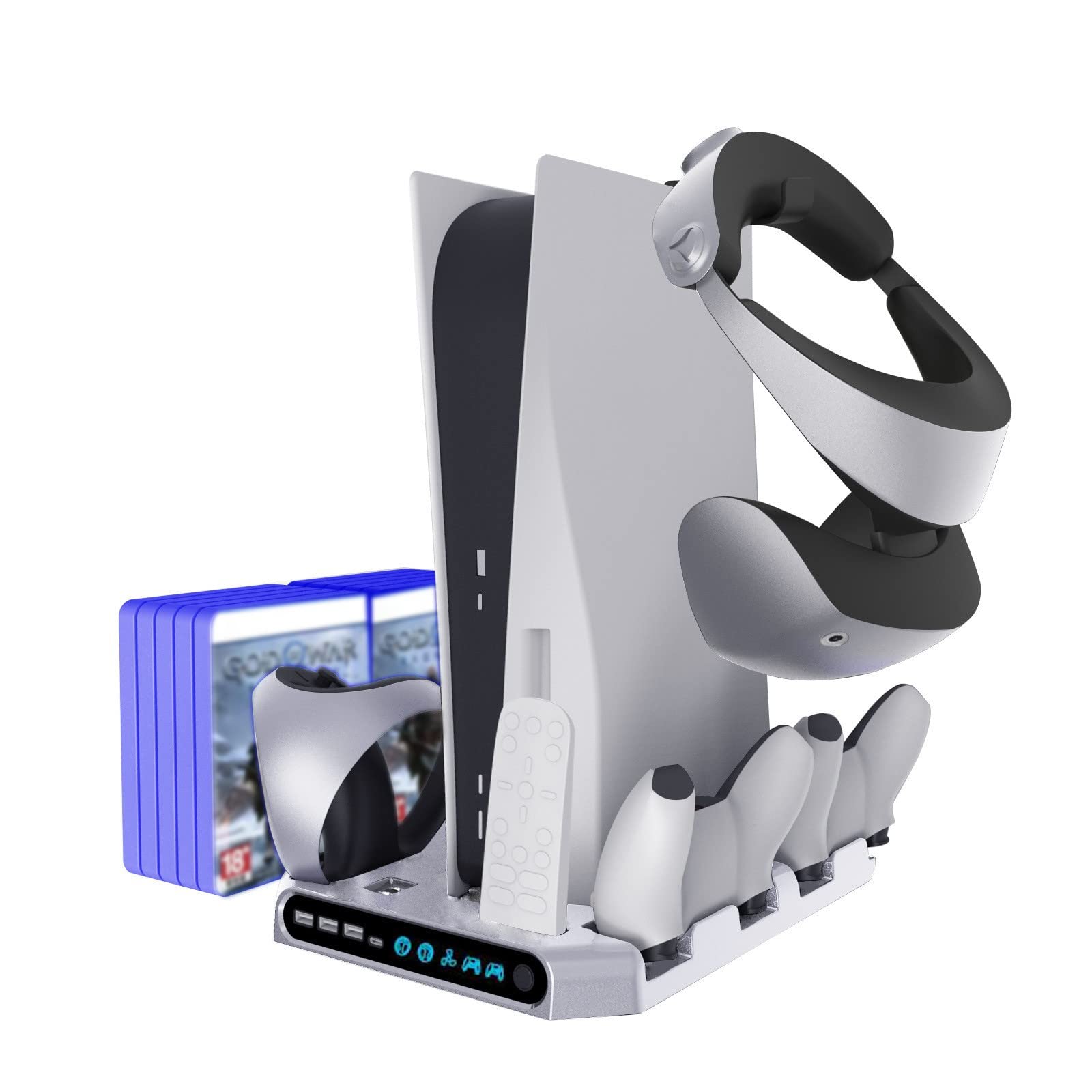 Estación de carga con ventilador de refrigeración para PS VR2/PS5, soporte de pantalla de carga del mando Soporte de almacenamiento de auriculares con micrófono