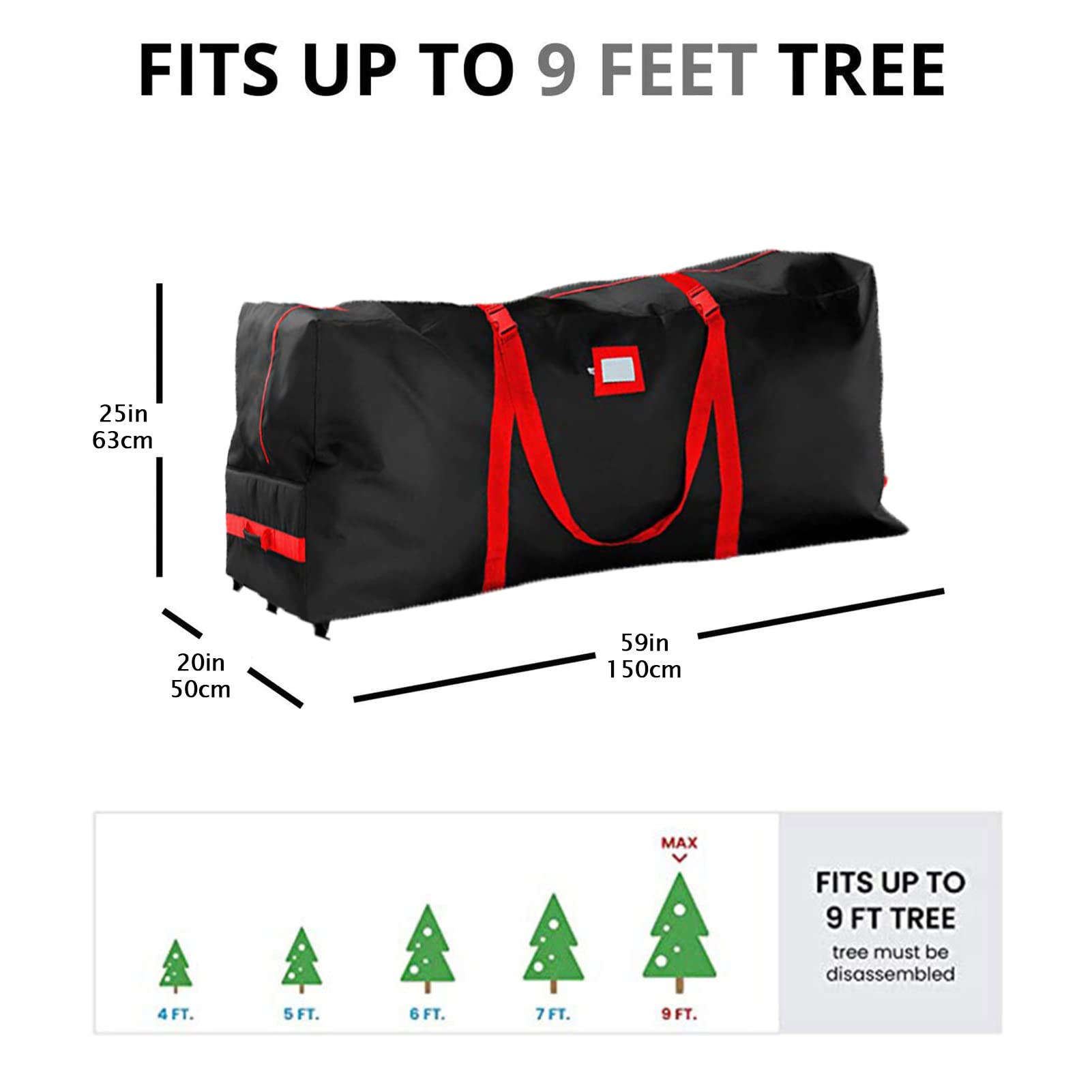 Sac De Rangement pour Sapin De Noël, Housse De Protection, avec Roues, Tissu Oxford 600D, Léger Et Imperméable, pour des Arbres De Noël Jusqu'à 9 Pieds De Haut (Noir,150x50x63cm)