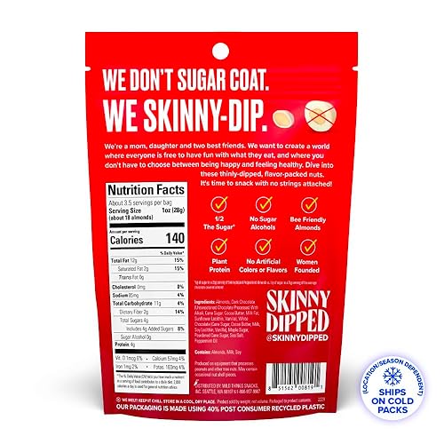 Miniatura 9 de SkinnyDipped Super Dark Chocolate + Sea Salt - Almendras de chocolate superoscuro y sal marina, aperitivo saludable, vegano, proteínas vegetales,