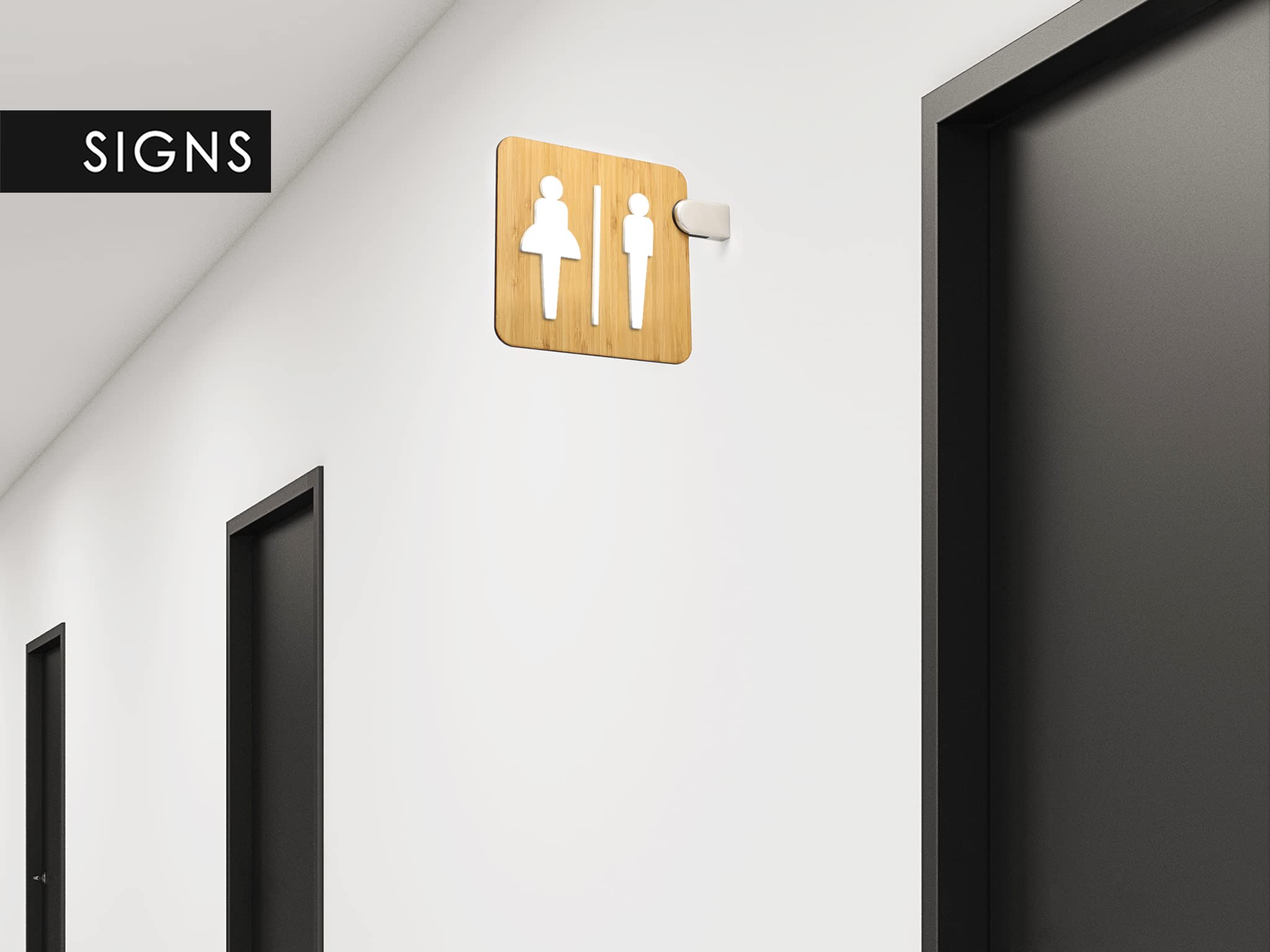Signs - Letrero saliente de doble cara, en relieve (baño hombres y mujeres, restroom, toilette) Placa de señalización de WC con soporte mural para pasillos y salas (Modern)