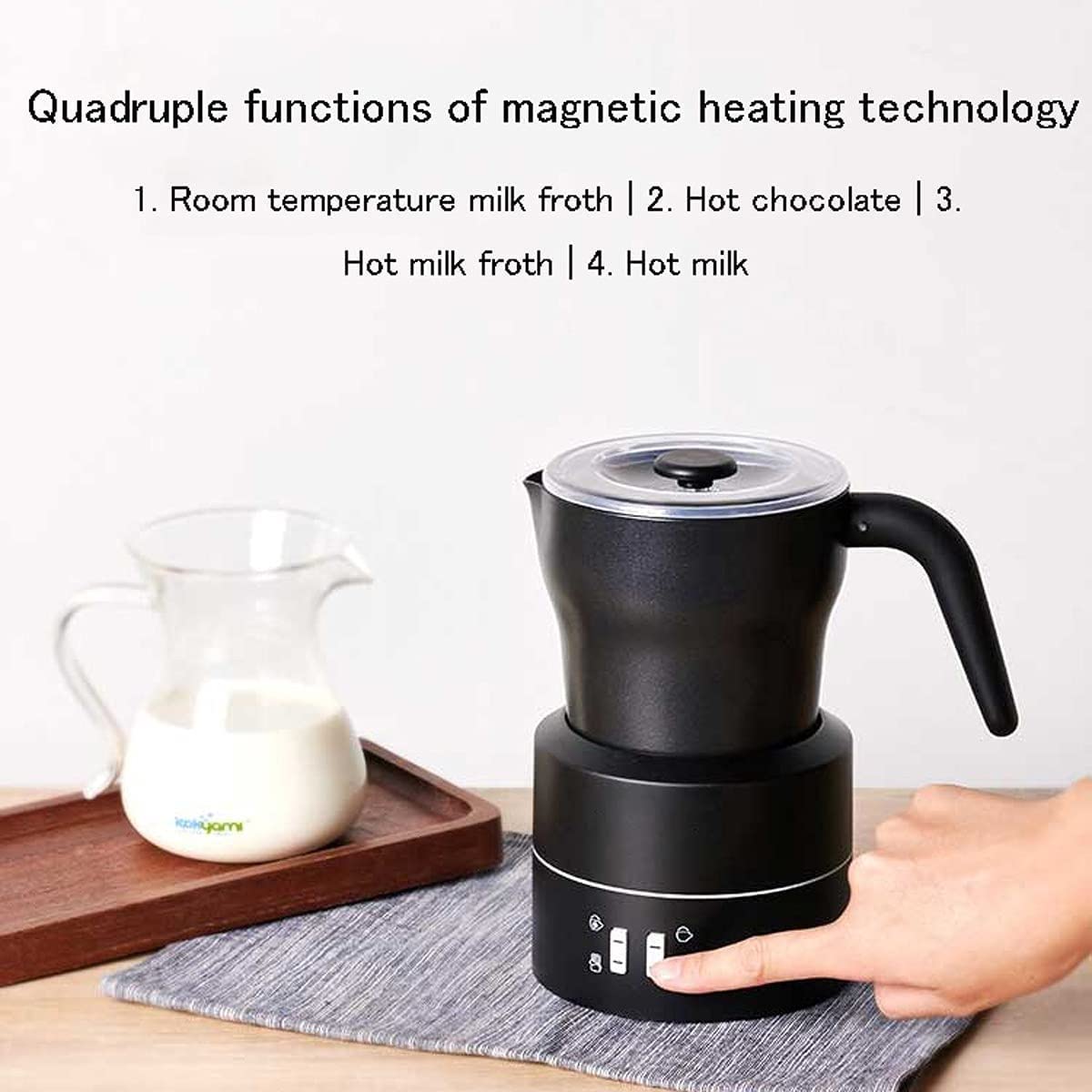 Montalatte Elettrico Portatile 4 in 1 Montalatte Elettrico Staccabile e Vaporiera con Funzione Schiuma Calda e Fredda per Latte Cappuccino Cioccolata Calda (Color : Black) (White)