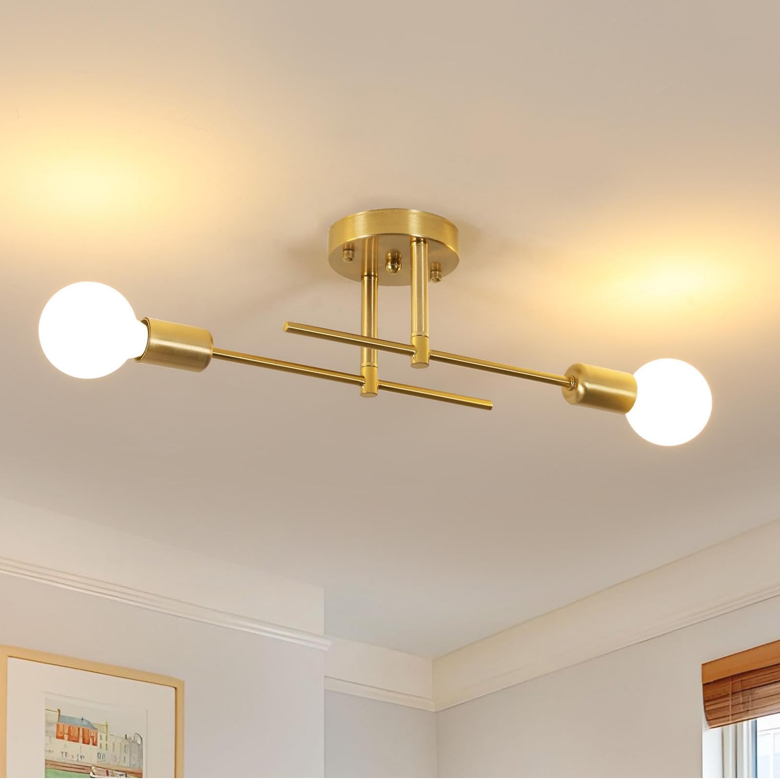 Comely Modern 2 Head Sputnik Light, Ceiling Lights with E27 Base (Gold)