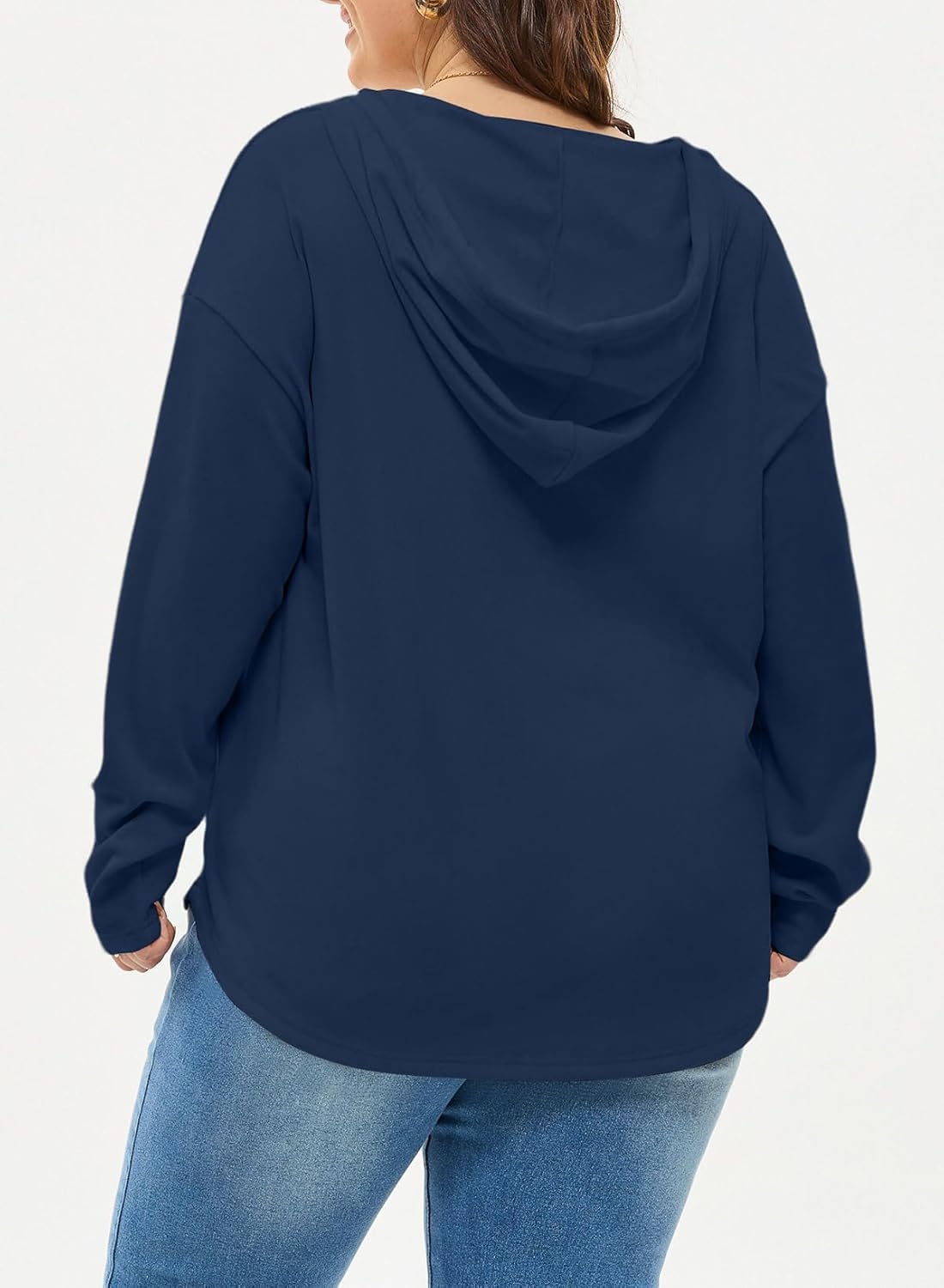 Eytino Plus Size Sweatshirts for Women Long Sleeve V Neck Drawstring Pullover Hoodies Tops(1X-5X) - Image 2