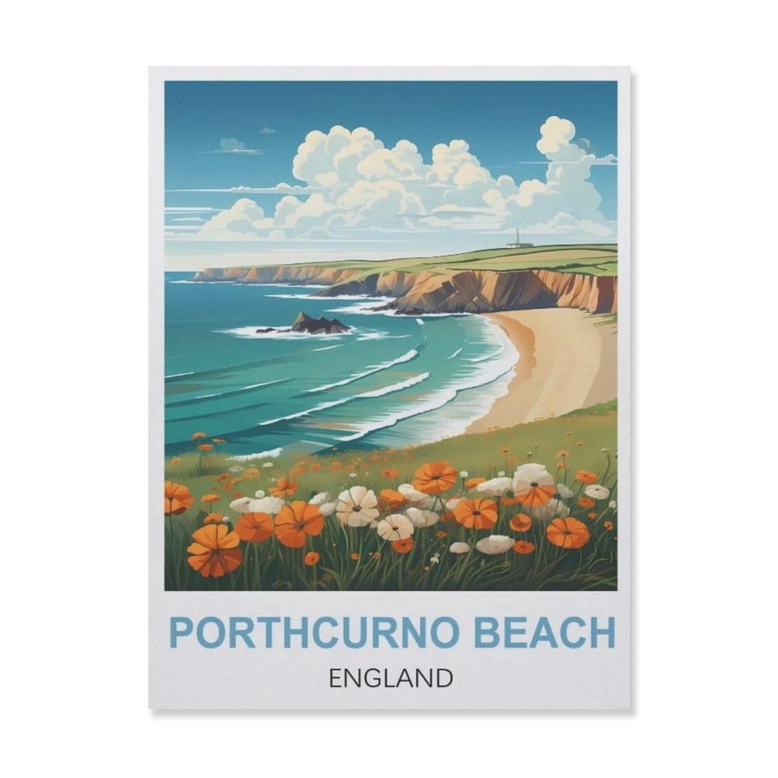 Metal Tin Sign，Porthcurno Beach England(15x30cm）
