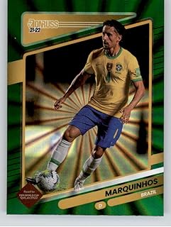 2021-22 Donruss Road to Qatar Holo Green Laser #19 Marquinhos Brazil Official FIFA Soccer Card in Raw (NM or Better) Condition