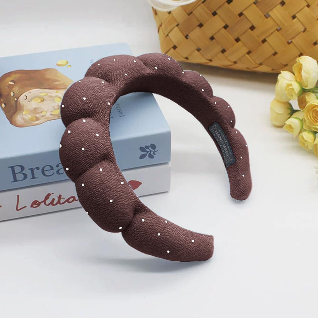 Spa Headbands Puffy Makeup Skincare Headbands for Washing Face or Facial Terry Cloth Fabric Shower Hair Accessory for Makeup Removal Shower Skin Treatment(Coffee - Image 4