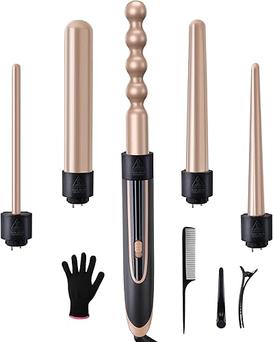 Erokicysh Varita rizadora 5 en 1 juego de varita rizadora de pelo de cerámica intercambiable 5 varitas rizadoras de pelo largo de 035-125 pulgadas