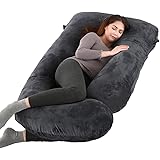 Pregnancy Pillow, Full Body 57 Inch Maternity Pillow with Removable Washable Cover - Sleep Support for Legs, Back, Neck, Shoulder, HIPS, Belly for Pregnent Women, Black Grey Velvet Cover