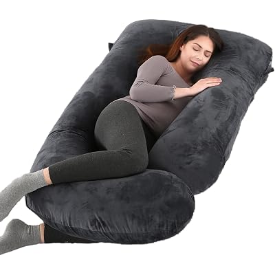 ALLOPERA 57 Inch Pregnancy Pillow for Sleeping, Full Body Support Pillow with Removable Washable Cover for Maternity Comfort, Black Grey Velvet Cover
