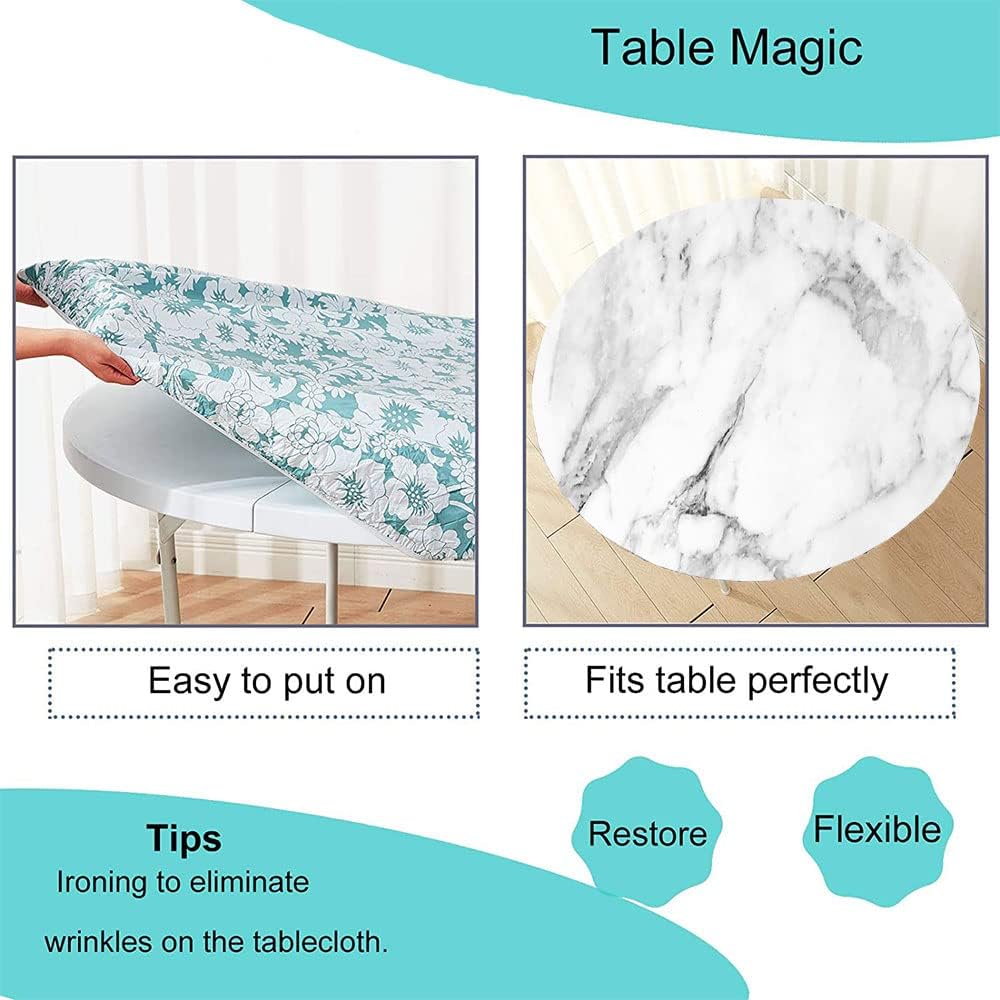 Round Marble Table Cover, Vintage Marble Pattern Abstract, Elastic Edge, Water and Oil Resistant wipeable Polyester Fabric, Suitable for Kitchen Party Picnic, Fit for 62" Table,