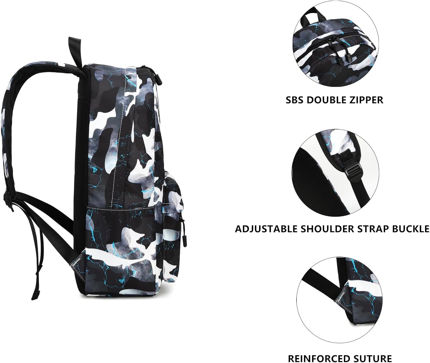 Lmwzh Backpack For Boys Girls Elementary Waterproof teen School Bags Kids Bookbag Lightweight Camo Black - Image 5