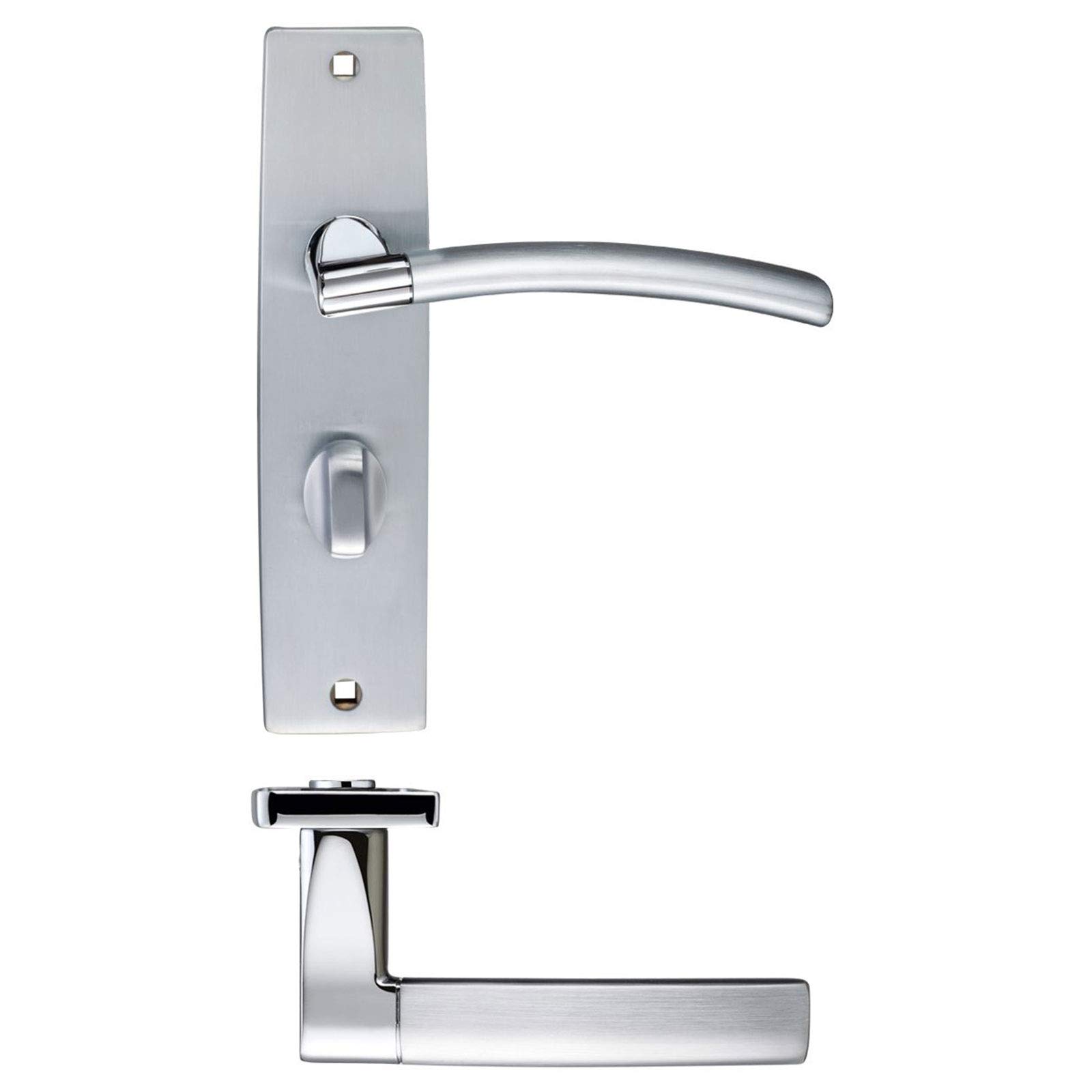 Amalfi Lever Bathroom on Backplate - Dual Finish - 180mm x 43mm - Satin Chrome and Polished Chrome