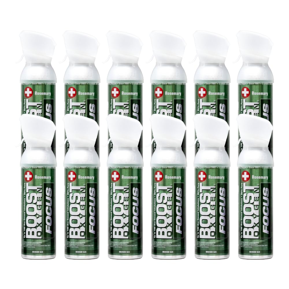 Boost OxygenMedium Focus Rosemary Aroma 5L Canister | Respiratory Support for Aerobic Recovery, Altitude, Performance & Health (12 Pack)