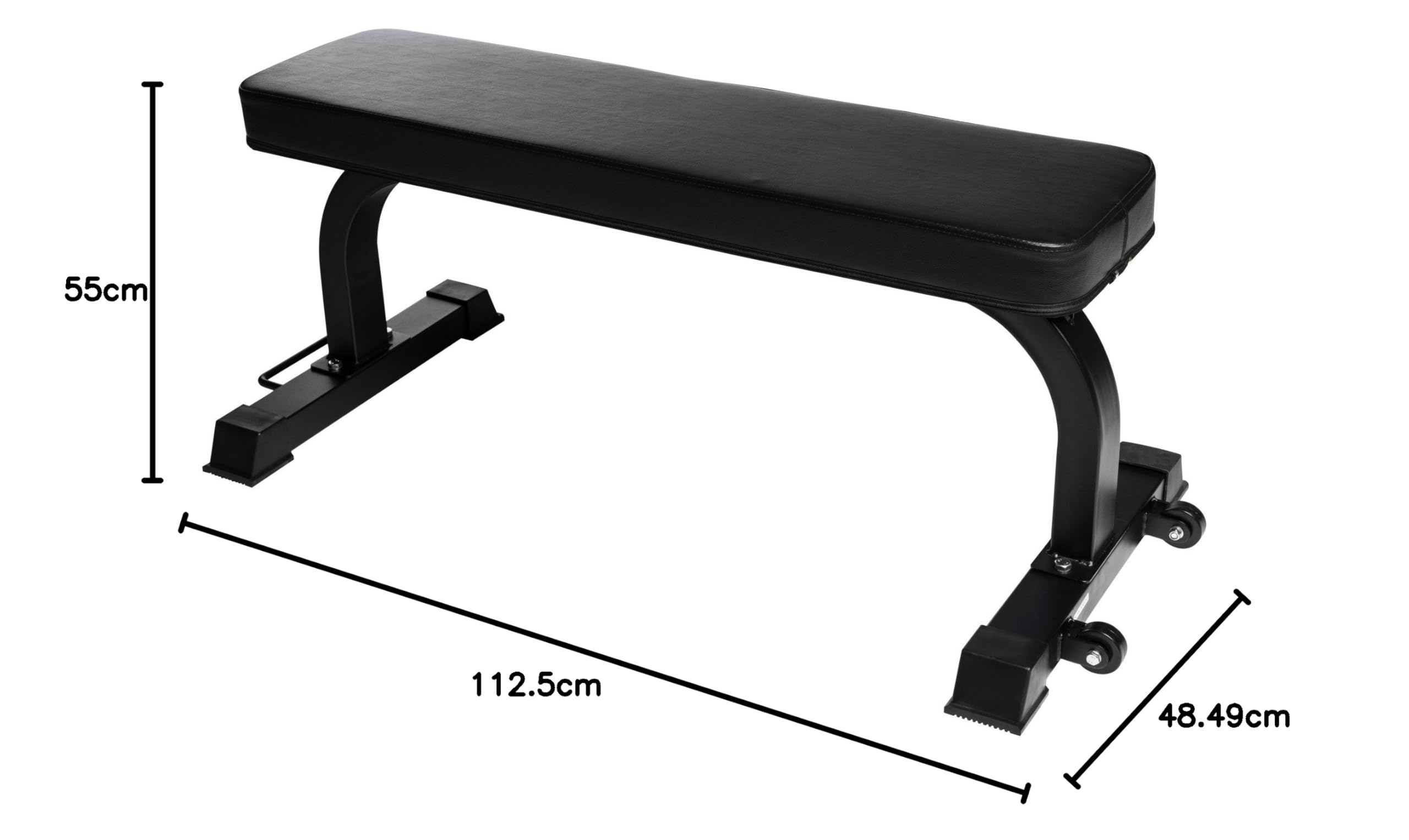 GORILLA SPORTS® Banc de Musculation Plat - à Roulettes, Charge Max. 200 kg, en Acier, 56,3x125,3x44 cm, Hauteur 44 cm, en Noir - Haltérophilie, Entraînement, Fitness, Sport, Gym