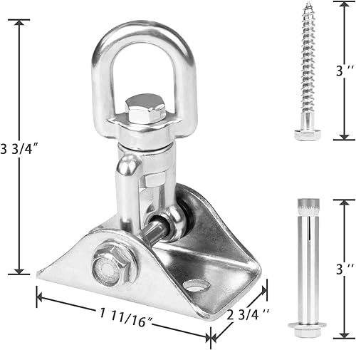 Miniatura 21 de Perchas de columpio resistentes para juegos de madera, capacidad de 2000 libras, colgador de hamaca giratorio de acero inoxidable 360, accesorios